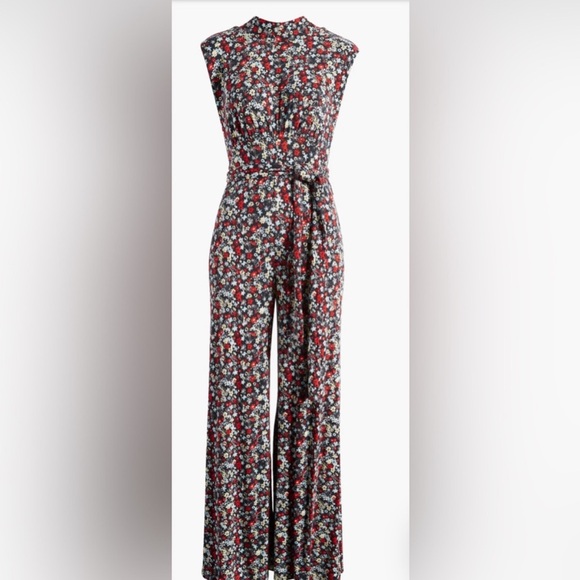 NWT Free People Vibe Check Tie Waist Jumpsuit - Back Ditsy Shell Combo - Picture 1 of 8